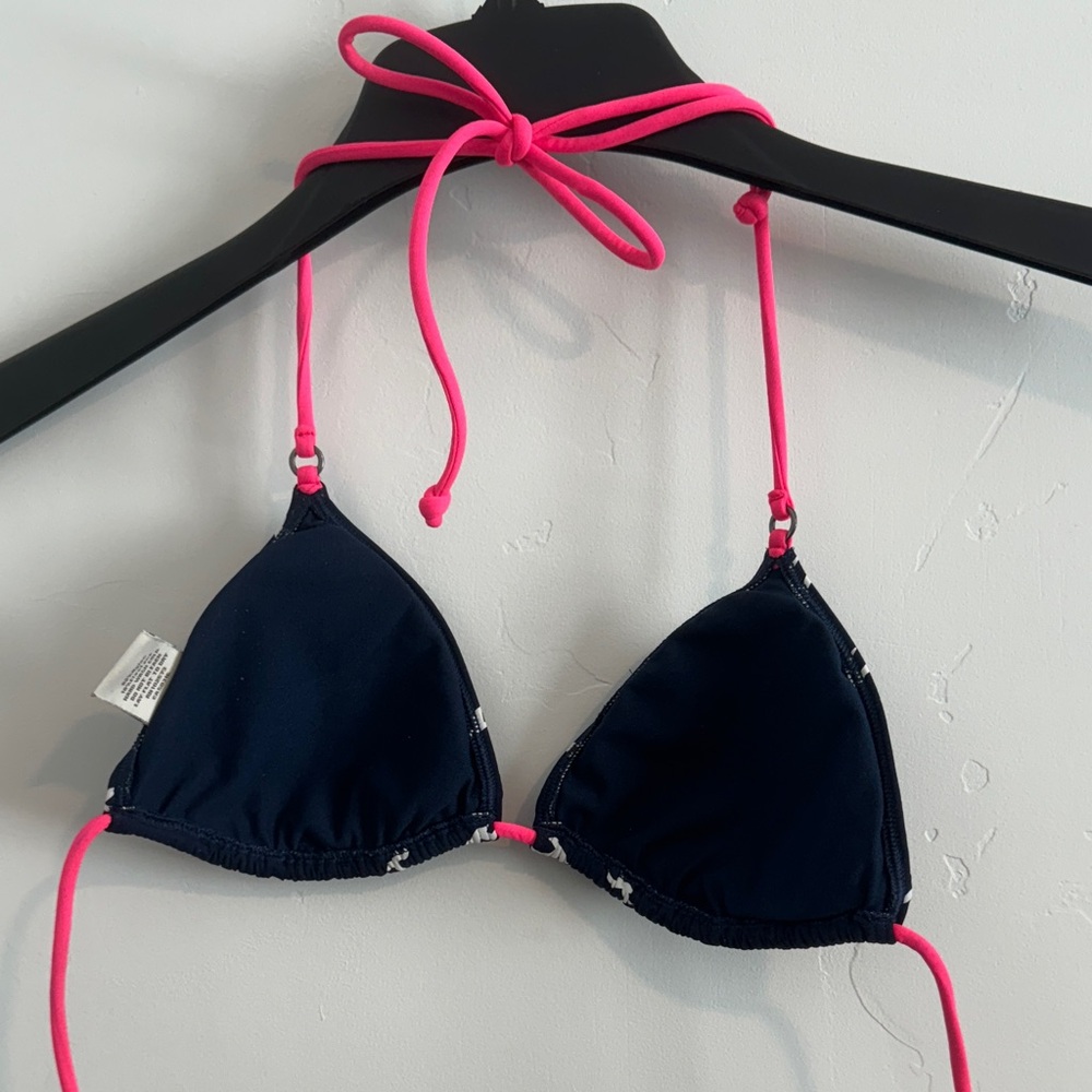 Vintage Hollister Navy & Hot Pink Triangle Bikini Top w/White Seagull Print - Picture 4 of 5